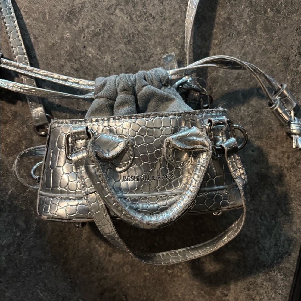 Silver Croc-Embossed Women's Handbag